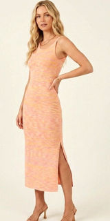 Callahan Zoe Space Dye Knit Midi Dress NWT Sleeveless Side Slit Pink Orange Sz S Photo 0
