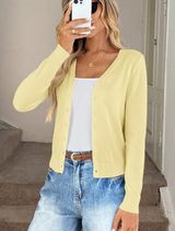 Pale Yellow Long Sleeve Knit Cardigan Photo 0