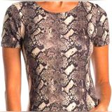 French Connection Snake Print Top Women’s Size Small Neutral Short Sleeve NWT Photo 0