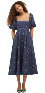 Hill House Home Matilda Dress in Blue Medium Womens Floral Rosette Print Puff Photo 0