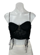 Princess Polly Black Mesh Sheer Sleeveless Bustier Corset Tie Crop Top Size S Photo 0