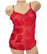 Vintage Elena Intimates Sheer Red Floral Embroidered Camisole Size Small Photo 0