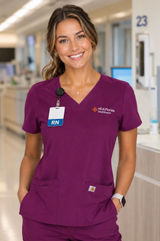 Carhartt Modern Fit Scrub Top Womens Large Purple HCA Florida Healthcare V-Neck Photo 0