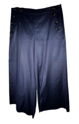 Ann Taylor Navy Blue Linen Blend Sailor Wide Leg Cropped Pants Size 8 Photo 0