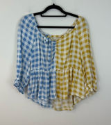 Cato Two-Tone Blue and Yellow Gingham Peplum Blouse Tie Back Size XL Women's Photo 0