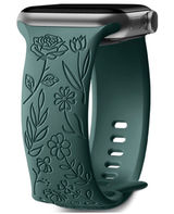 Unbranded Apple iWatch 9/8/7 SE Engraved Rose Floral 34mm‎ Silicone Watch Band Photo 0