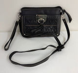 CHAPS Avery black convertible woven pocket zip faux leather wristlet crossbody‎ Photo 0