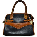 Vintage Dooney & Bourke Satchel All Weather Leather Pebble Brass Buckle Navy Photo 0