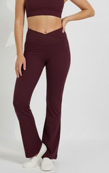 Quince Burgundy Flare Leggings Women Small High‎ Rise Crossover Waist Yoga Pants Photo 0