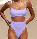 Purple Bikini Set with High-Waisted Bottoms and Scoop Neckline Photo 0