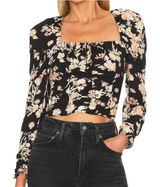 Free People Size-L/G Top Hilary‎ Printed Floral Cropped Black Photo 0