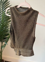 SheIn Sleeveless Metallic Knit Tank Top - Gold/Black Photo 0