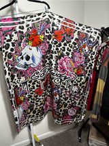 M7. Ed Hardy Skull Rose Leopard Print 4-Way Scarf Wrap Y2K Tattoo NWT Photo 0