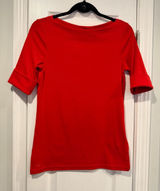 NWOT LRL Lauren Ralph Lauren Size S Red Boat Neck Cuffed Sleeve Top Cotton Photo 0