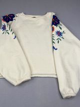 Boohoo Embroidered Balloon Sleeve Crop Sweatshirt Cream Boho Large Photo 0