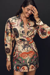 NWT Farm Rio Surreal Print Belted Long Sleeve Mini Dress Size S Photo 0
