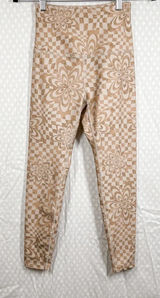 Beyond‎ Yoga Women Leggings Sz XS Tan Endurance Checkered Floral High Rise Photo 0