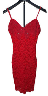 Roberta Vintage‎ Red Floral Lace Bodycon Dress Rhinestone Sweetheart Neckline Photo 0