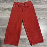 Bershka Burgundy Wide Leg Cropped Denim Jeans Contrast Stitch Mid‎ Rise Size 2 Photo 0