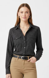 Panhandle Gray & Black Print Pearl Snap Long Sleeve Western Cowgirl Rodeo Top S Photo 0
