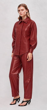 Aje Darci Burgundy Vegan Leather Shirt Jacket Fall Winter Size 6 Photo 0