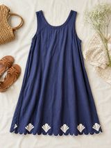 Calypso St. Barth Navy Linen Blend Scallop Hem‎ Shell Dress Small Coastal Boho Photo 0