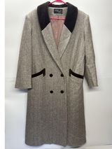 Vintage Noble Fashion Wool Coat Women’s | Herringbone Tweed Long Overcoat Photo 0