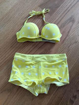 Frankie's Bikinis Yellow Polka Dot Bikini Set - Two Piece Swim Top & Boyshorts Photo 0
