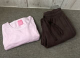 Womens Bundle Lounge Set Pink Long Sleeve Top Brown Fleece Jogger Pants Small Photo 0
