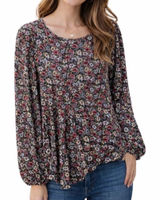 Primark Floral Peplum Blouse Long Sleeve Black Red Green Women’s Size 10 (L) Photo 0