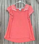 Knox Rose Coquette girl top ruffles embroidered‎ vneck lightweight boho size small top Photo 0