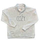 Rae Dunn “COZY” Sweatshirt Pullover Grey Funnel Neck Lounge hygge minimal NWT SM Photo 0