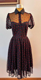 The Vintage Shop Black Red Heart Mesh Dress Size S/4 Retro Romantic Photo 0