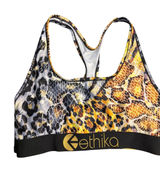 Ethika Womens Animal Print Racerback Sports Bra Multicolor Gold Black XL‎ Photo 0