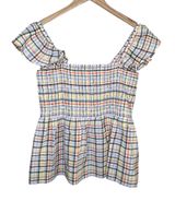 multicolor plaid smocked off shoulder baby doll top size large Photo 0
