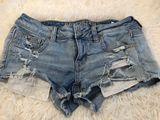 American Eagle Distressed Lace Pocket Jean Shorts Photo 0