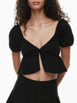 Aritzia Sunday Best Kaia Black Puff Sleeve Cropped Blouse Women’s Size Medium Photo 0