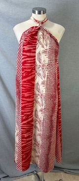 NWT Banana Republic Red White Mixed Print Halter Maxi Dress Tie Neck S Resort Photo 0