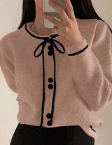 Pink Black Trim Bow Cardigan Photo 0