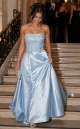 Sherri Hill Ice Blue Satin Prom Dress with Floral Embroidery & Pockets - Sz 10 Photo 0