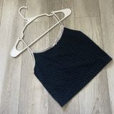 Brandy Melville Tank Top cotton polka dot lace crop womens Navy Blue one size Photo 0