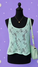 Vintage Y2K Victoria's Secret Pink mint lace coquette crop tank top Size XS 💚 Photo 0