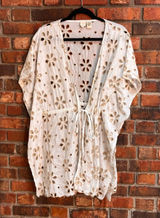 Surf Gypsy womens floral eyelet lace swim cover-up dress tunic cream M Photo 0