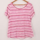 Talbots Striped Short Sleeve Tee Shirt Womens Size L Pink White Cotton Beachy Photo 0