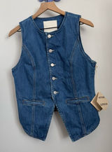 Mother Medium NEW The Vested Interest Scoot This Way‎ High Neck Denim Office Photo 0