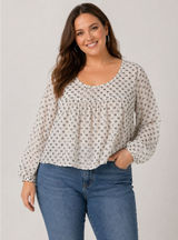 Merona Womens XL White Black Geometric Dot Babydoll Blouse Balloon Sleeve Cottagecore Photo 0
