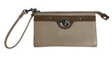 Coach Wristlet Wallet Turnlock Snakeskin Trim‎ Leather Beige ID Pockets NO FOB Photo 0