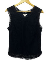 Merona Women Cottagecore Boho Lace Shell Top Large Black Sleeveless Eyelet Trim Photo 0