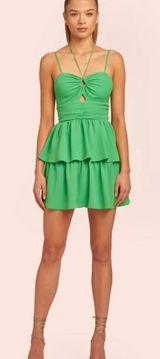 Amanda Uprichard Kelly Green Tiered Mini Dress Cutout‎ Front Summer Womens XS Photo 0