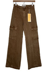 RISEN Cocoa Brown Cargo Pants Women's Size 3/26 High Rise Wide Leg Jeans Photo 0